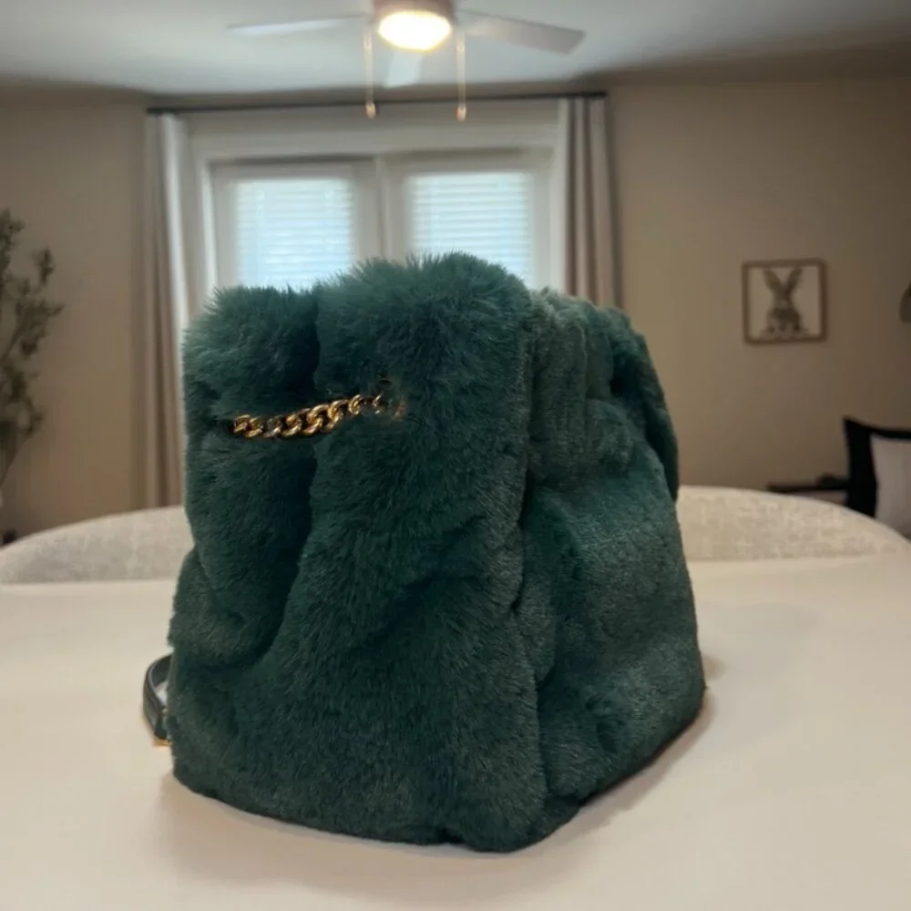 Kate Spade Cleo Faux Fur Small Chain Bucket Bag In Pine Grove - Picture 6 of 10